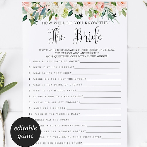 Blush Floral the Newlywed Game Bridal Shower Games Template - Etsy