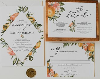 Orange Wedding Invitation Template 0031 Printable Marriage Invite Templett Citrus Editable Invitation INSTANT Download Citrus Wedding