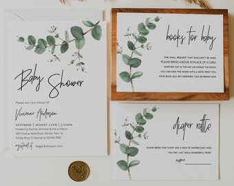 Eucalyptus Baby Shower Invitation Set Printable Baby Shower Invite Greenery Diaper tombfle Books For Baby Card Corjl Template WP98-7 Eucalyptus Baby Shower Invitation Set Printable Baby Shower Invite Greenery Diaper tombfle Books For Baby Card Corjl Template WP98-7