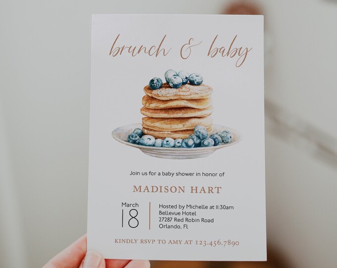Pancake Brunch and Baby Invitation Template, Baby Shower, Strawberry
