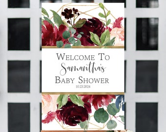 Burgundy Floral Welcome Baby Shower Sign Template Marsala Baby Welcome Sign Burgundy Bohemian Shower Welcome Sign Large Signage 034