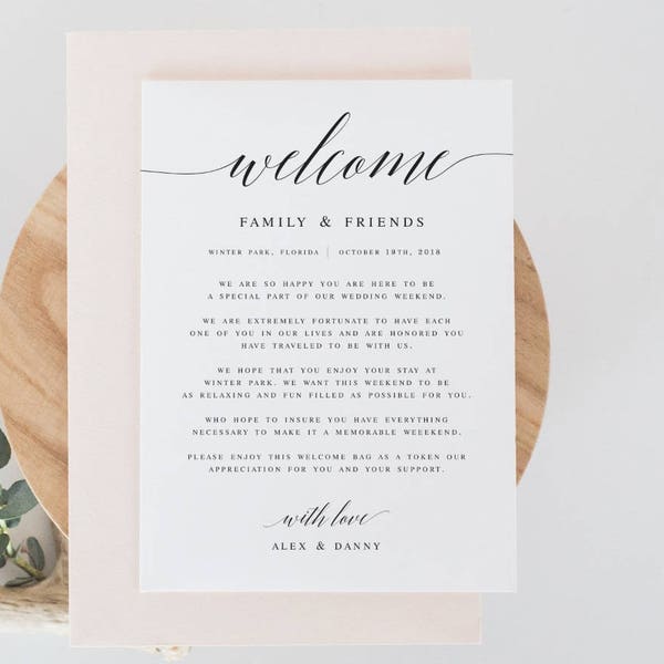 Modern Calligraphy Welcome Wedding Letter Template Welcome Note Template Wedding Letter Welcome Card Welcome Welcome wedding bag note #WP30