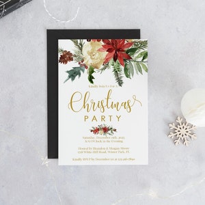 Christmas Party Invitation Red Floral Christmas Invitation - Etsy