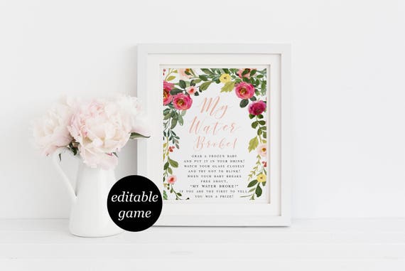 Bohemian Pink Blush Greenery My Water Broke Baby Shower Game Bohemian Pink Blush Greenery My Water Broke Baby Shower Game