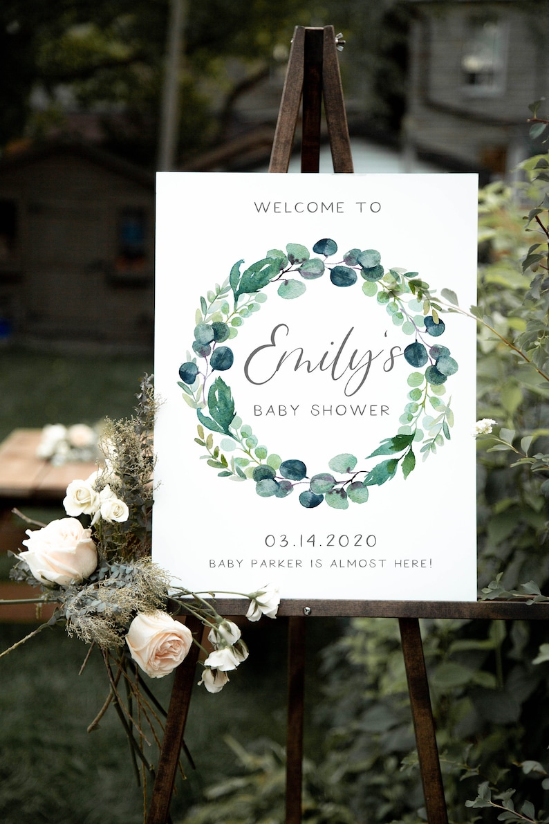 Greenery Baby Shower Welcome Sign Template Editable Template Welcome Baby Shower Printable 001 Eucalyptus Wreath Welcome Baby Shower