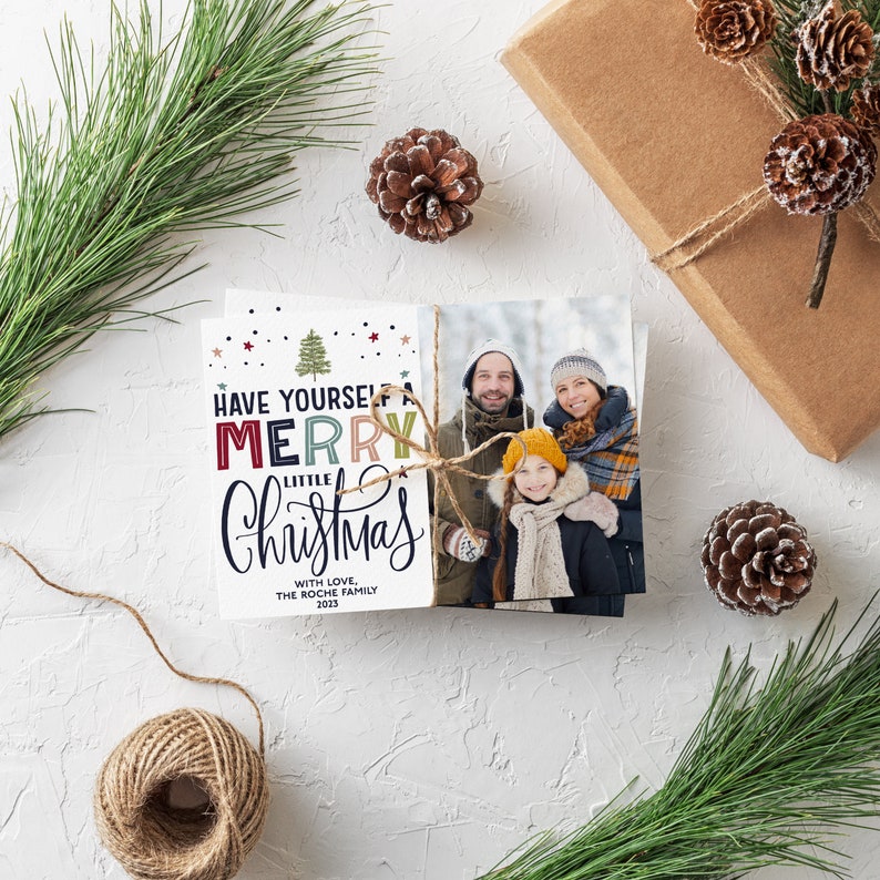 Christmas Photo Card Template Photo Holiday Card Merry Christmas Christmas Tree Printable Download Editable Template Corjl 