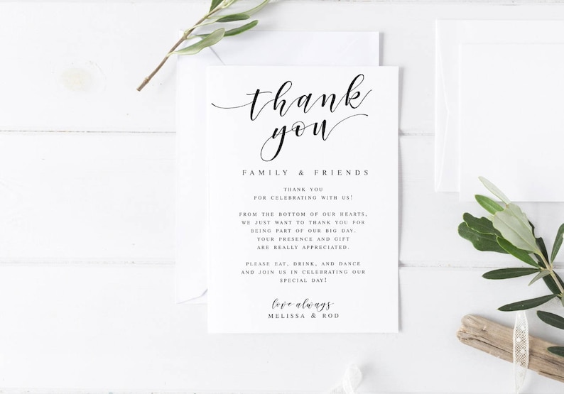 Calligraphy Modern Wedding Thank You letter Template Wedding Thank You Template Thank you Note Template Wedding Letter Template #WP20