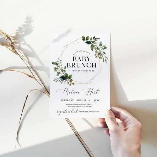 Baby Boy Shower Brunch Invitation Printable Greenery Etsy