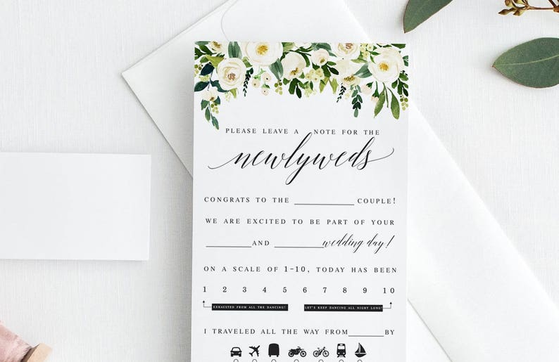 White Floral Wedding Mad Libs Mad Lib Printable Newlywed Mad Libs Advice Card Wedding Advice Printable Mad Lib Advice Wedding Activity