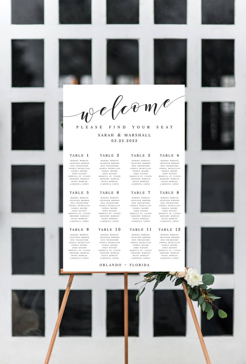 Elegant Large Wedding Seating Chart Template Seating Chart Printable Wedding Seating Chart Poster Template Editable Seating Chart Sign #WP20