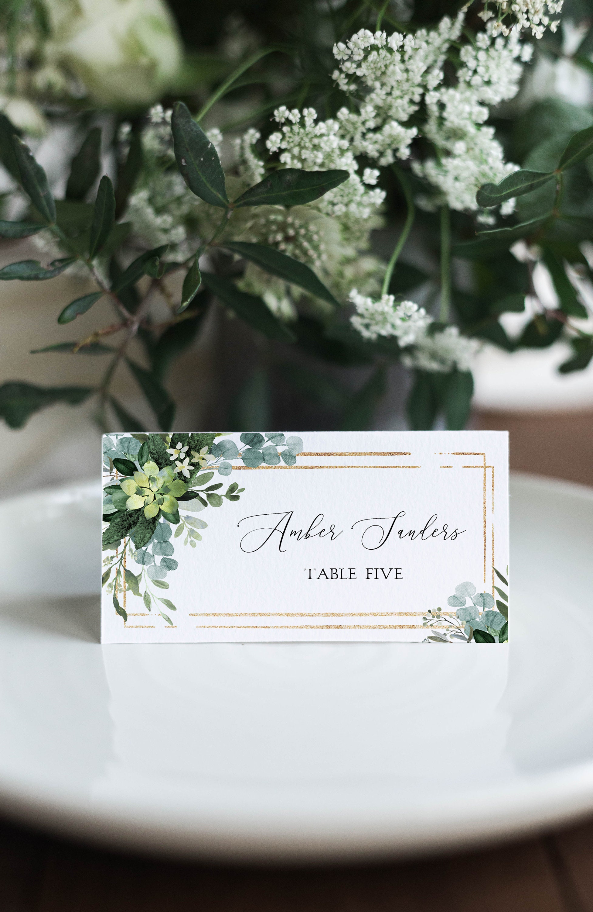 ANN Greenery Place Card Template Wedding Table Name Cards Garden Wedding Place Card Template Bridal Shower Baby Shower Escort Card DIY