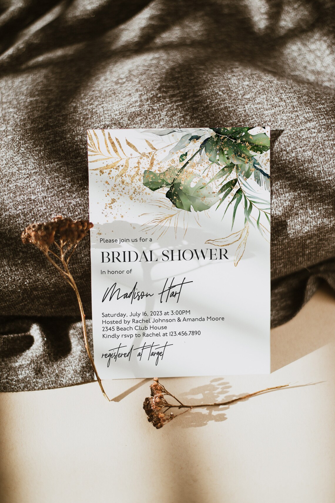 Tropical Bridal Shower Invitation Template Greenery Bridal image 1