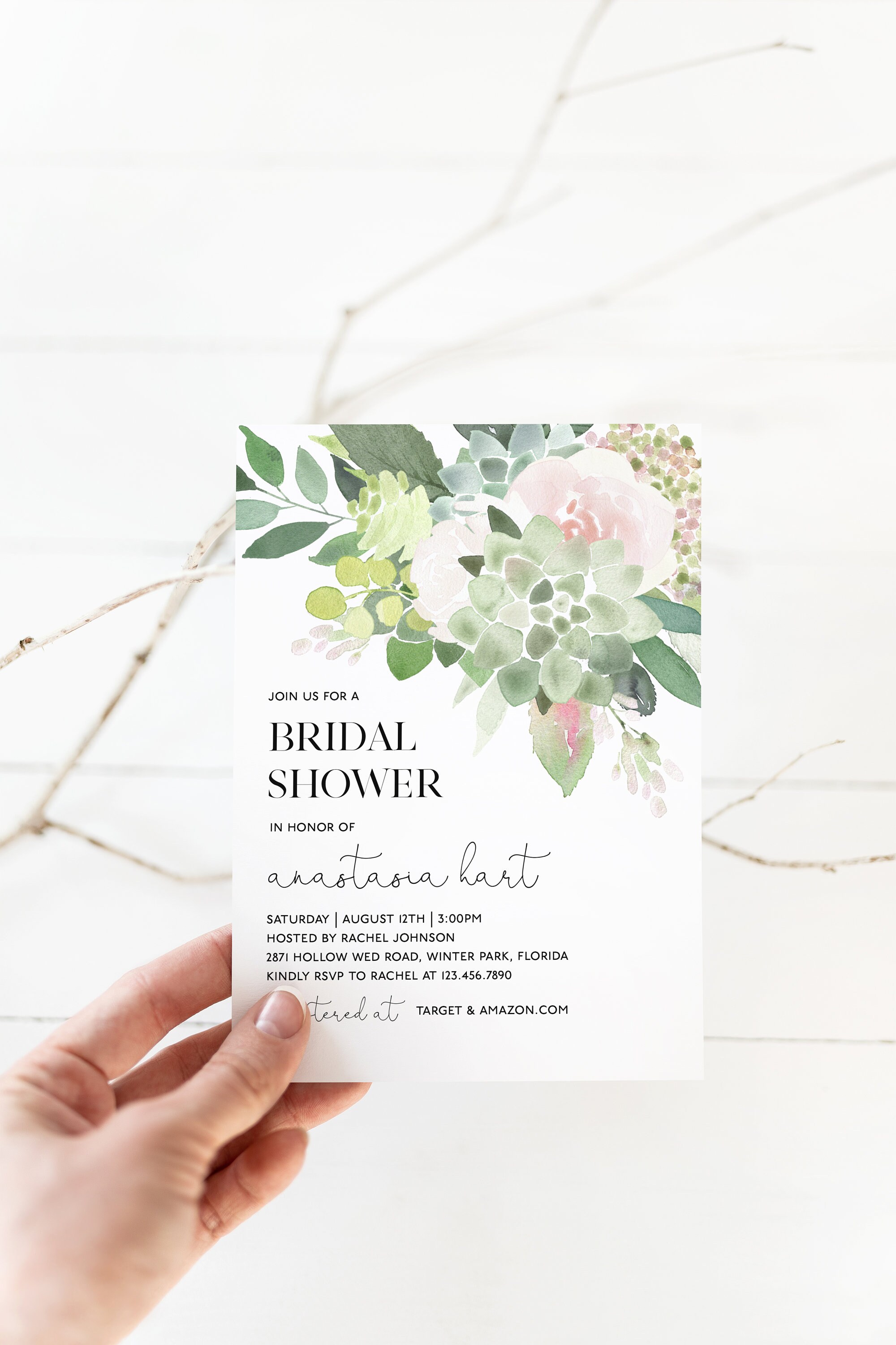 Succulent Bridal Shower Invitation Template Editable Bridal Etsy