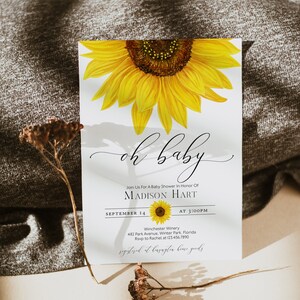 Sunflower Oh Baby Invitation, Baby Shower Invitation, Sunflowers Invite, Summer, Rustic, Editable Template, Instant Download, Corjl, WP17-1