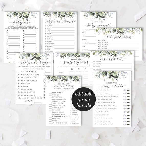 Greenery Baby Shower Games Bundle Green Foliage Baby Shower Etsy Greenery Baby Shower Games Bundle Green Foliage Baby Shower Etsy
