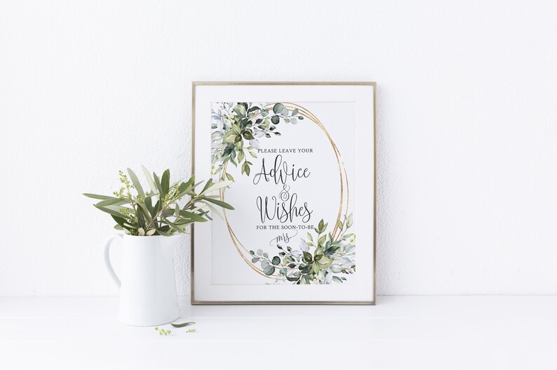 Greenery Please Leave Your Advice and Wishes Cards Green Foliage Advice Cards Sign Bridal Shower Decorations 789