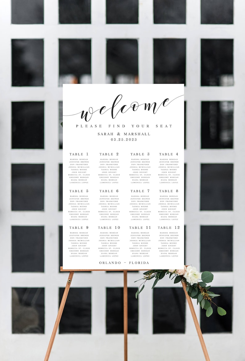 Elegant Large Wedding Seating Chart Template Seating Chart Printable Wedding Seating Chart Poster Template Editable Seating Chart Sign #WP20