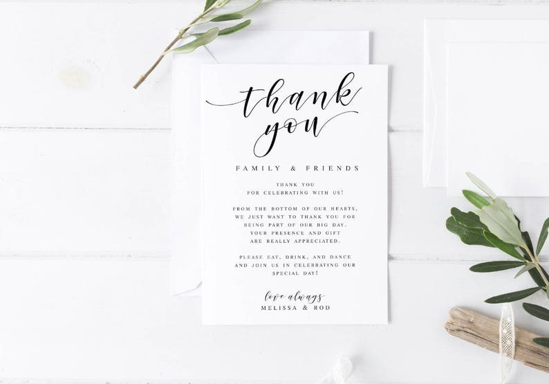 Calligraphy Modern Wedding Thank You letter Template Wedding Thank You Template Thank you Note Template Wedding Letter Template #WP20