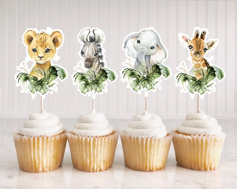 Safari Baby Shower Cupcake Toppers Printable Jungle Cupcake Etsy