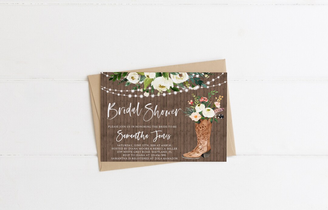 White Floral Greenery Bridal Shower Invitation Template Floral - Etsy