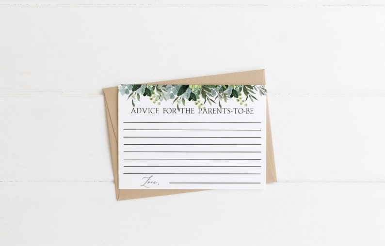 Greenery Advice For Parents To Be Card Advice Printable Note Etsy