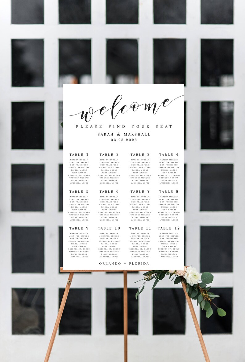 Elegant Large Wedding Seating Chart Template Seating Chart Printable Wedding Seating Chart Poster Template Editable Seating Chart Sign #WP20