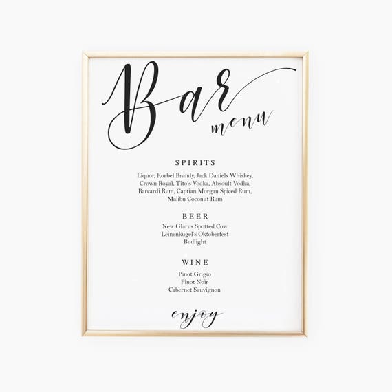 Script Bar Sign Template Wedding Bar Menu Signs Signature ...