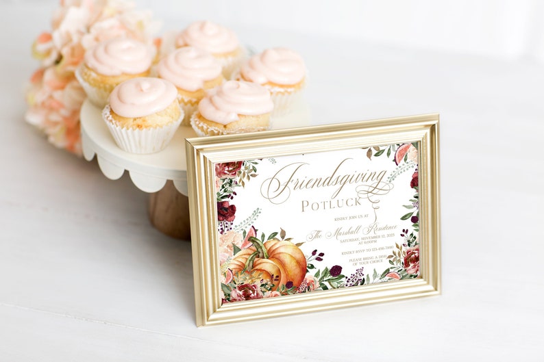 Floral Friendsgiving Potluck Dinner Invitation Template Etsy