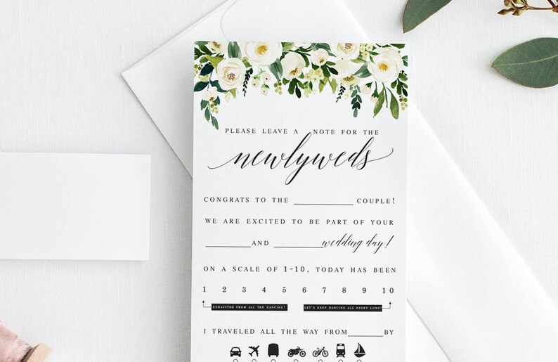 White Floral Wedding Mad Libs Mad Lib Printable Newlywed Mad Libs Advice Card Wedding Advice Printable Mad Lib Advice Wedding Activity