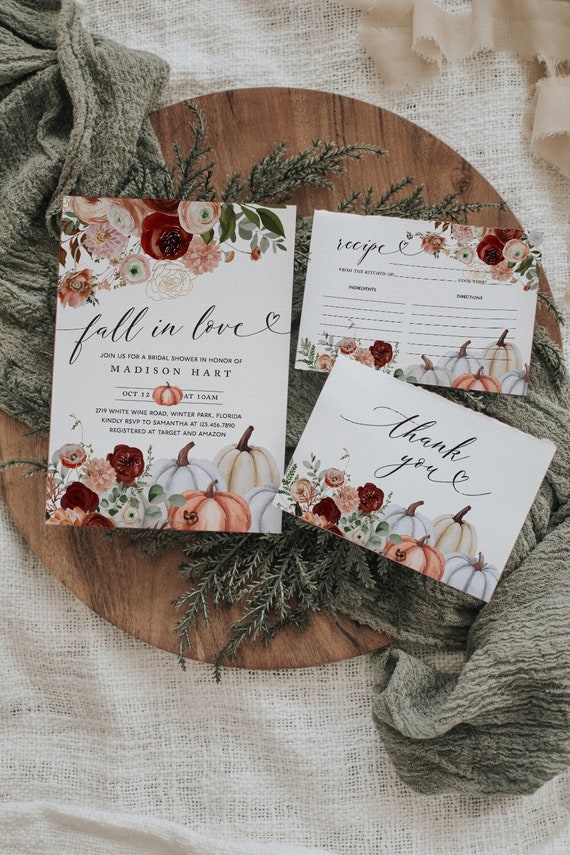 Fall Bridal Shower Invitation Template Fall in Love Etsy