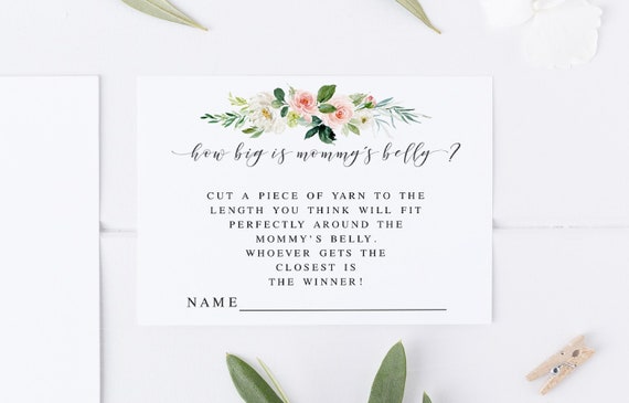 Blush Floral Foliage How Big Is Mommy S Belly Baby Shower Games