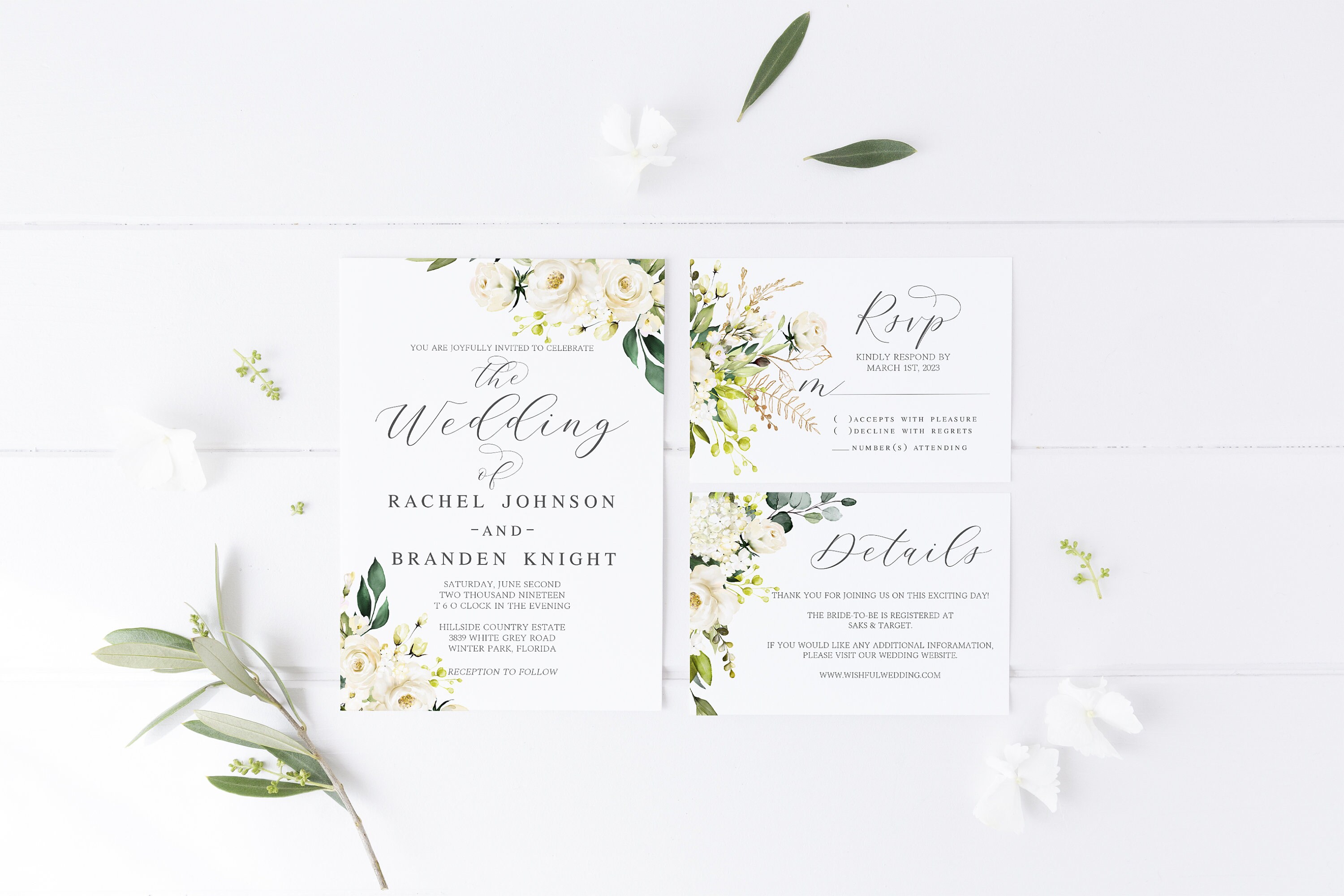 White Roses Wedding Invitation Suite Wedding Invitation Etsy UK