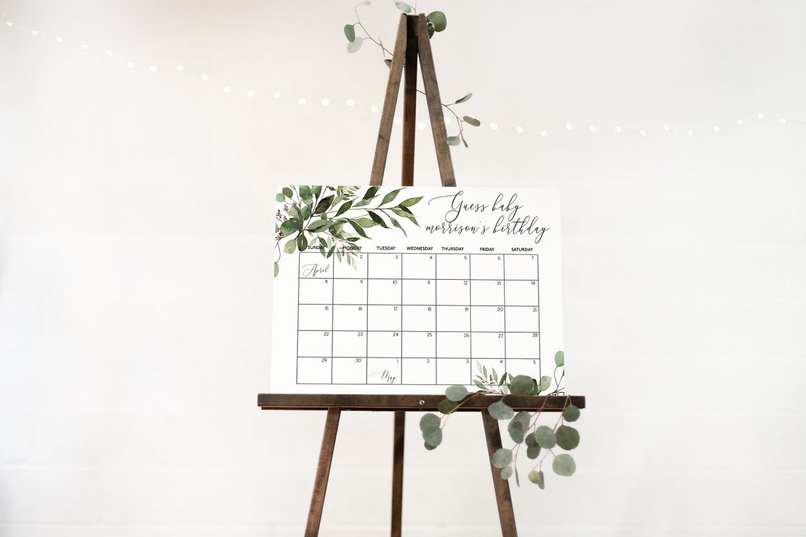 Greenery Due Date Calendar Template Baby Birthday Baby - Etsy