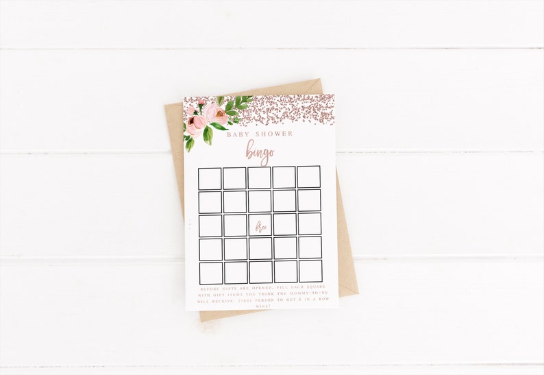 Rose Gold Pink Greenery Baby Shower Bingo Game cards Template Printable Editable Baby Shower Rose Gold Gender Neutral Shower #WP198