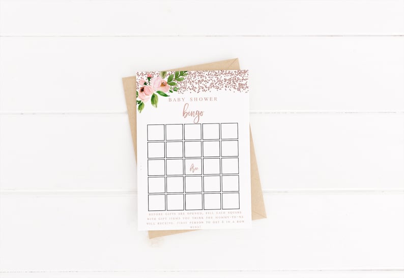 Rose Gold Pink Greenery Baby Shower Bingo Game cards Template Printable Editable Baby Shower Rose Gold Gender Neutral Shower #WP198