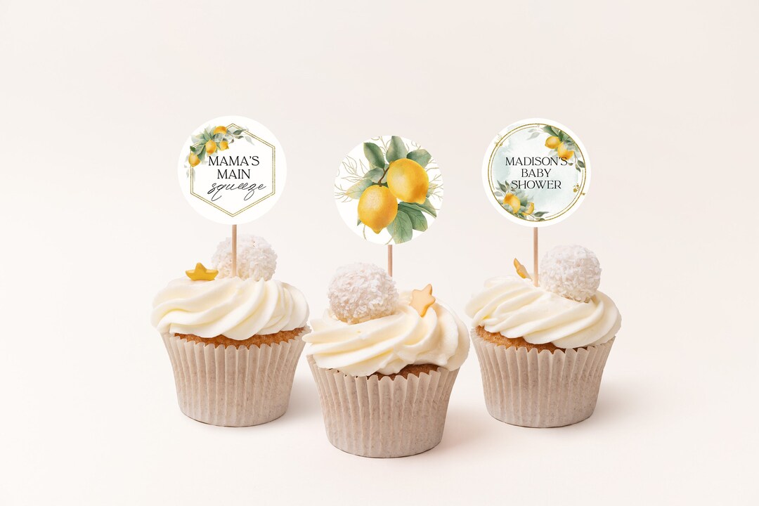 Lemon Cupcake Toppers Template Lemon Baby Shower Baby Shower Etsy