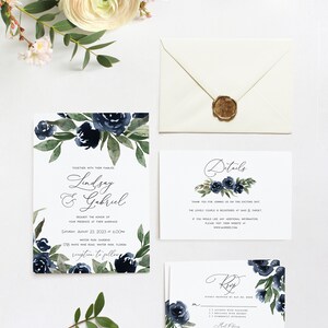 Navy Wedding Invitation Template Printable Wedding - Etsy