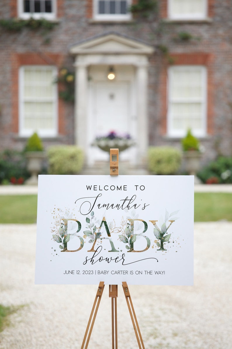 Baby Shower Sign Template Greenery Baby Shower Etsy