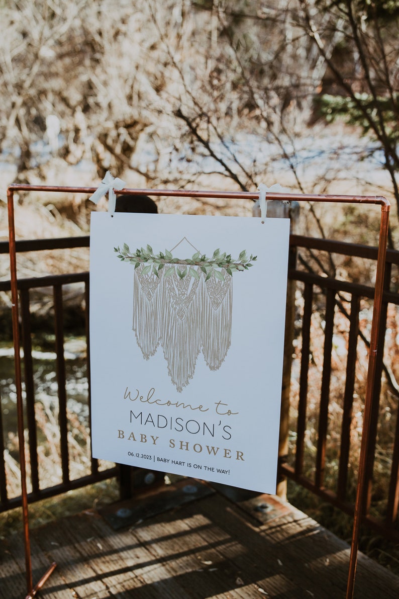 Macrame Baby Shower Welcome Sign Template Boho Baby Shower Welcome Printable Sign Editable Template Corjl WP0941