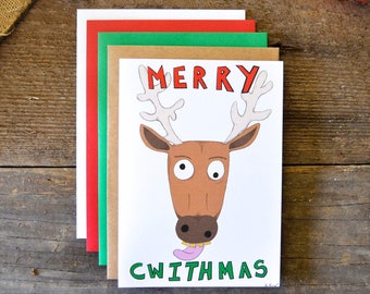 Funny Reindeer Christmas Card - Funny Christmas Card - Deer Card - Boxed Christmas Card - Personalized - C69