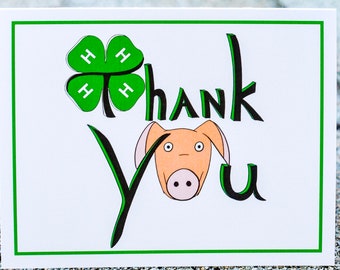 4-H Thank You Card - Thank You Card - Pig Card - Farm Card - Pig - Cute Thank You Card - Funny Card - 4-H Card - Boxed Thank You - C1