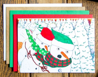 Sledding Snowmen Boxed Christmas Cards - C89