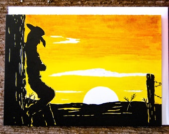 Silhouette Cowboy Notecards - cowboy card - blank greeting cards - western art - personalized - cowboy art - sunset - silhouette art - C85