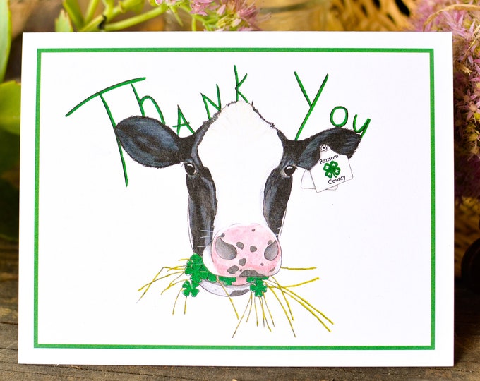 4H Personalized Cow Thank You Cards With Border C71 Etsy