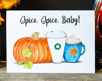 Pumpkin Spice Fall Greeting Card - Pumpkin Spice Card - Fall Notecards - Pumpkin Greeting Cards - Personalized Greeting Cards - C116