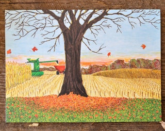 Fall Harvest Farm Greeting Card - Fall Sunset Greeting Card - Fall Greeting Cards - Boxed Greeting Cards - Autumn Cards - C62