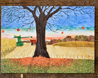 Fall Harvest Farm Greeting Card - Fall Sunset Greeting Card - Fall Greeting Cards - Boxed Greeting Cards - Autumn Cards - C63