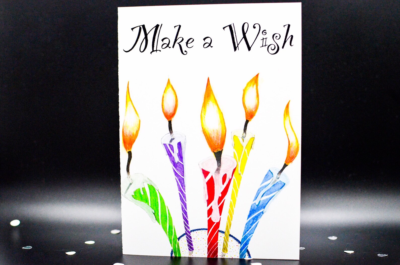 Candle Birthday Card Colorful Birthday Card Make a Wish Etsy