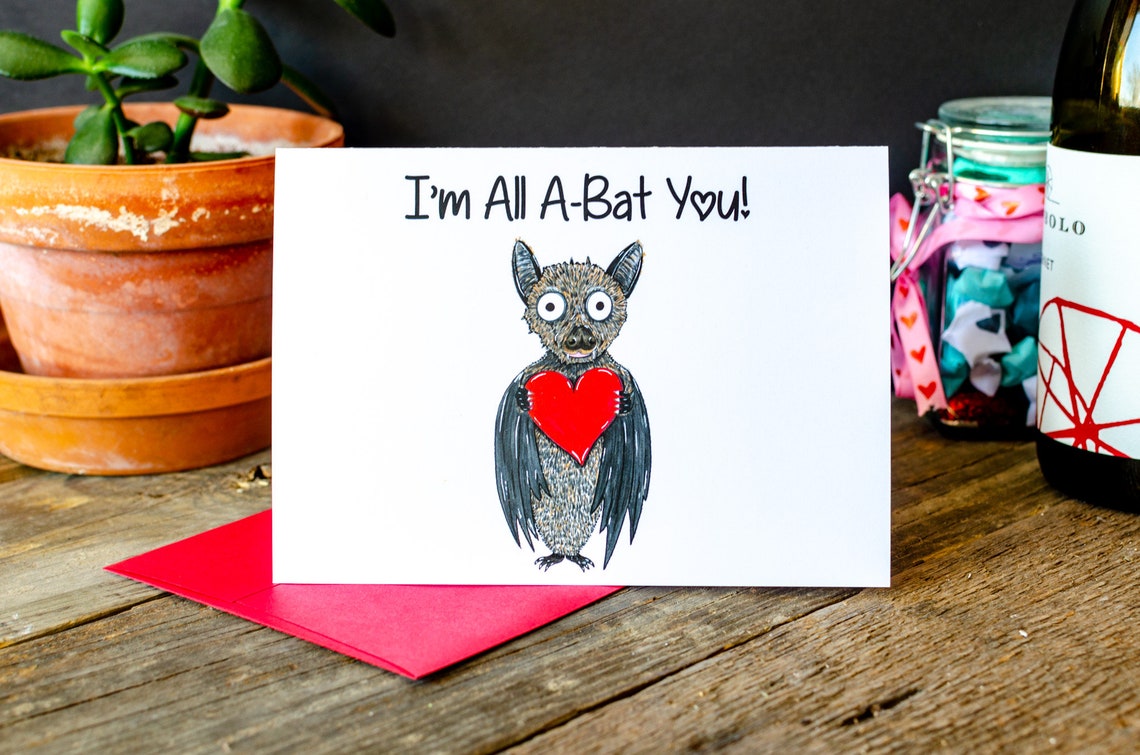 Cute Personalized Bat Valentines Card Valentine Card Cute Etsy 日本