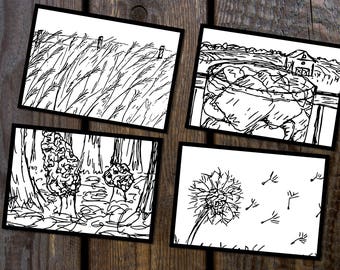 Spring Morning Coffee Sketches - Boxed Notecards - Top Selling Items - Black and White - Notecards - Notecard Set - Cardstock - C41